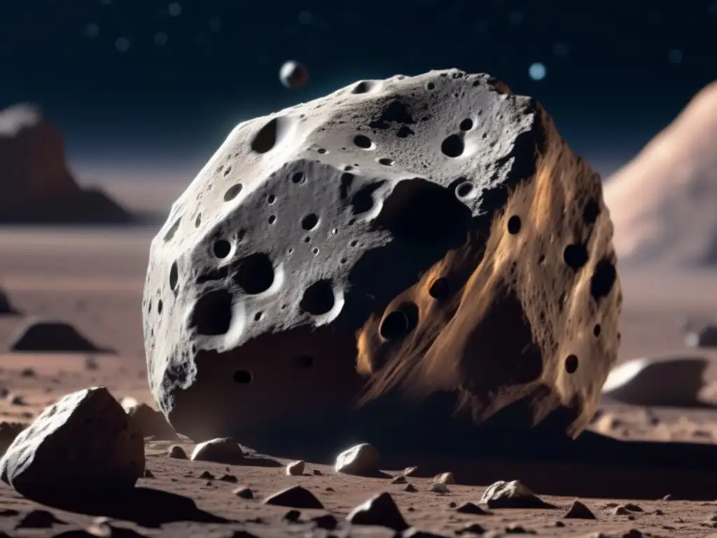 A stunning close-up image of the space probe capturing the jagged edges, craters, and geological features of Asteroid Anchises in incredible detail