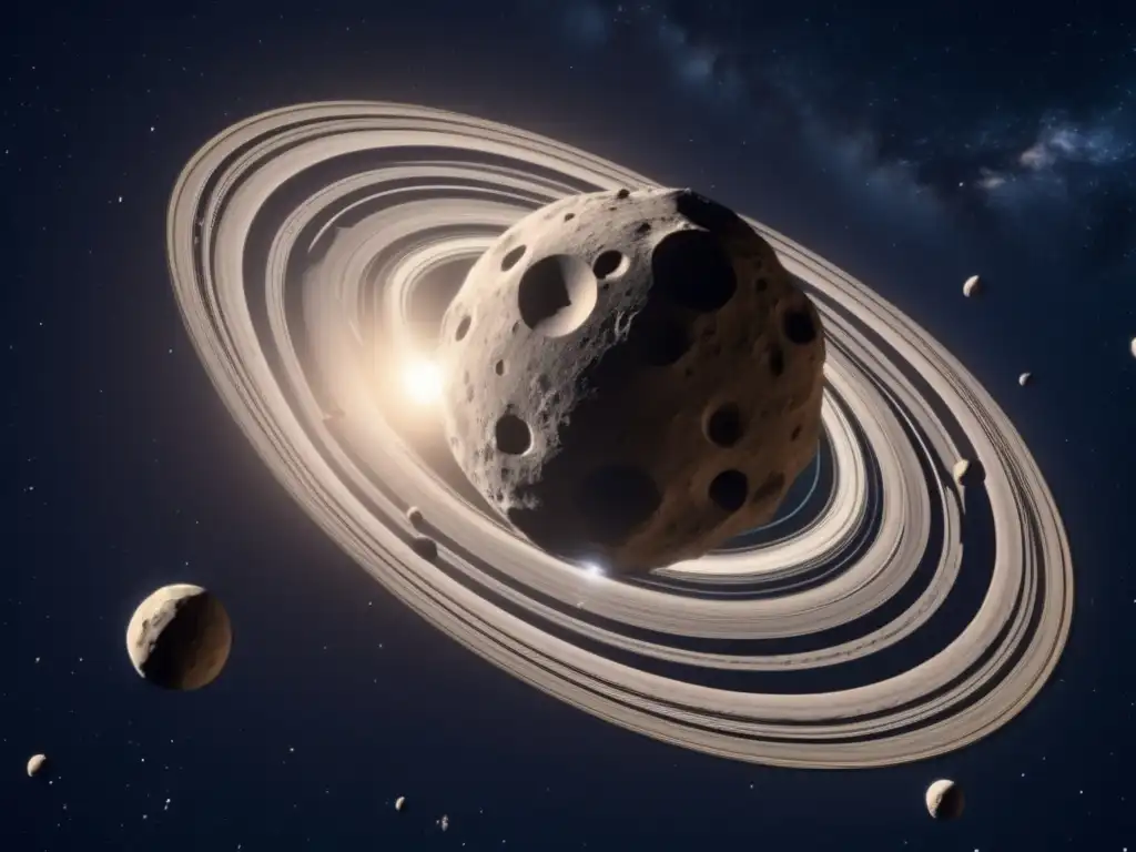 An incredible 8k ultradetailed image captures the swirling debris and intricate details of Anthe's orbit and formation from above