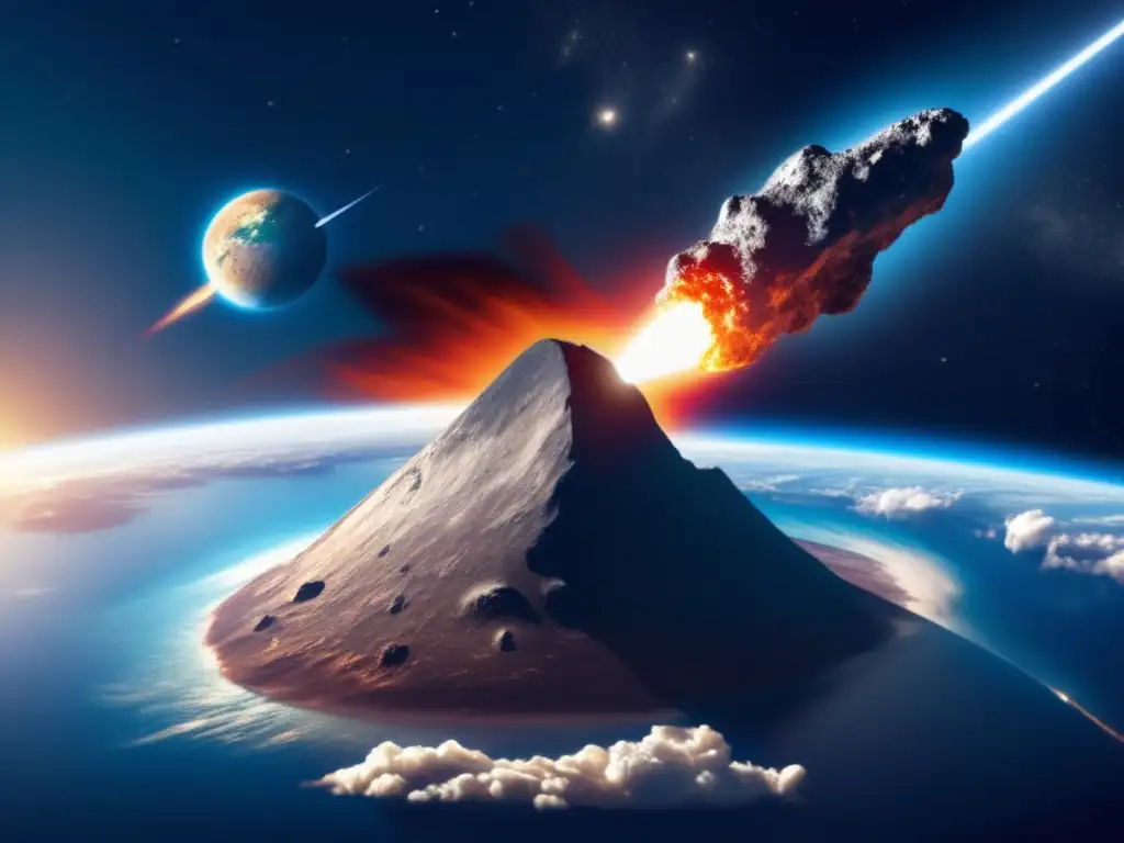 A breathtaking closeup of a brilliant asteroid heading towards Earth, with exquisite detailing and illumination