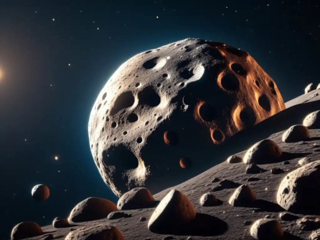 Ausonia, an enigmatic asteroid in space, captured in stunning detail with a high level of 8k ultradetailed generation