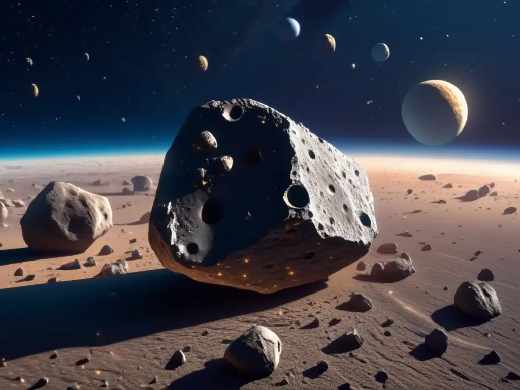 The photorealistic closeup of Asteroid B612 illuminates its intricate belt, jagged craters, and rugged surface