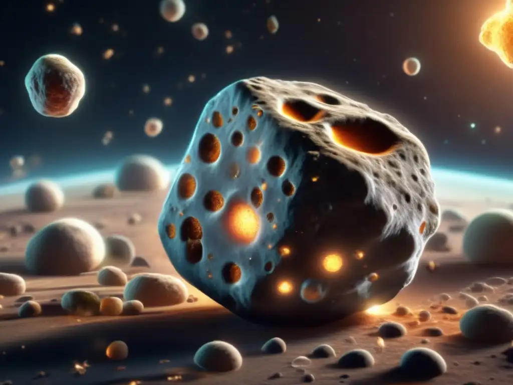 Asteroid with transparent surface reveals microscopic bacteria floating and attaching to its surface in creative adaptations
