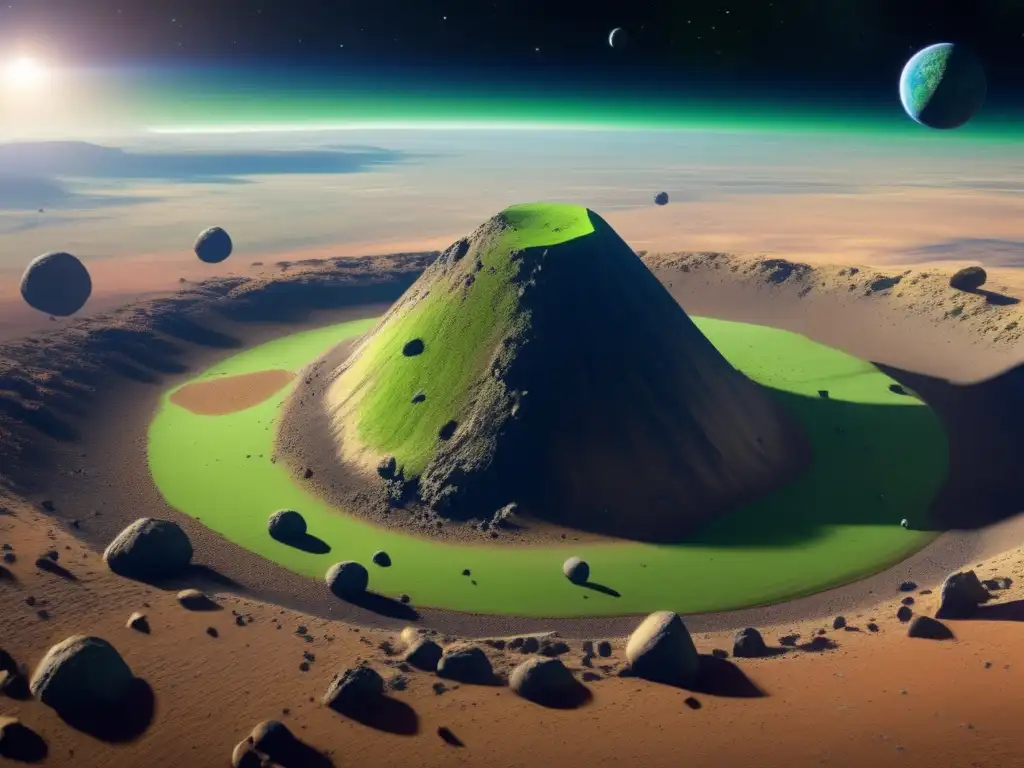 A stunning photorealistic image of Bellona, with its swirling dust and blackgrey surface in stark contrast to the bright blue and green Earth below