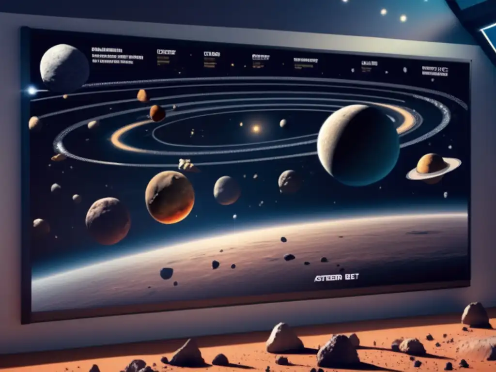 Astronaut's View: A Photorealistic Asteroid Belt Saga A photorealistic image of the asteroid belt in space, where an astronaut in a spacesuit Studies the illuminated belt with precision & clarity, as mythic asteroids and paths cross in front
