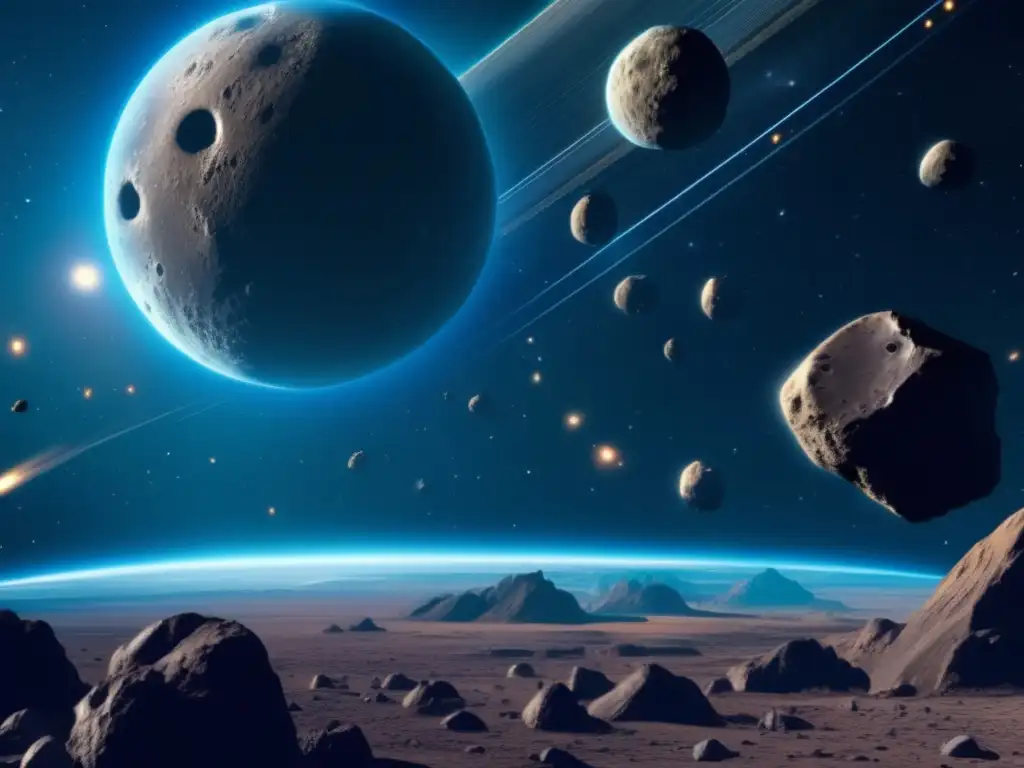 Dash: A stunning, 8k ultradetailed photograph of an asteroid belt, with multiple porous asteroids floating in a photorealistic style