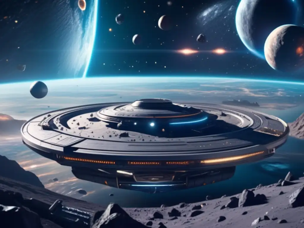 A stunning photorealistic image captures Holden, Roci, and Naomi in pause, the asteroid belt sprawling out in the deep groove of space