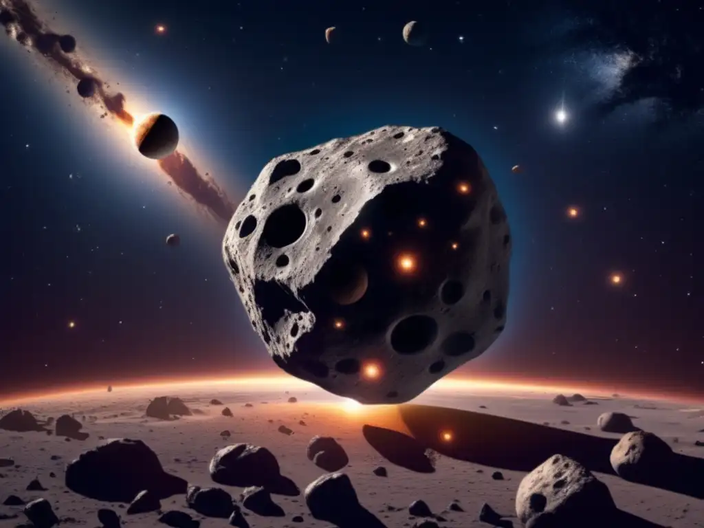 A stunning photorealistic image of a sprawling asteroid belt viewed from above