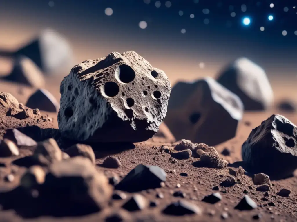 A breathtaking 8k resolution image of a cluster of asteroids, showcasing their naturalistic beauty with jagged edges, craters, and ridges