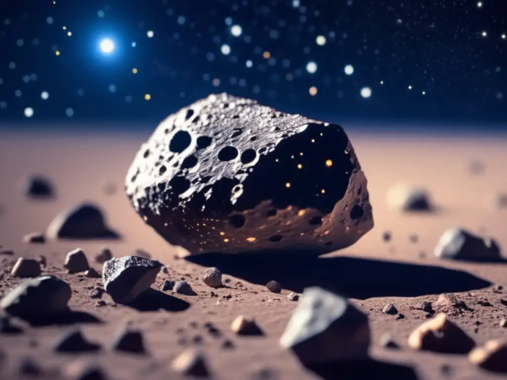 A close-up of a small asteroid captured with a professional telescope, in sharp focus with intricate details of its surface visible