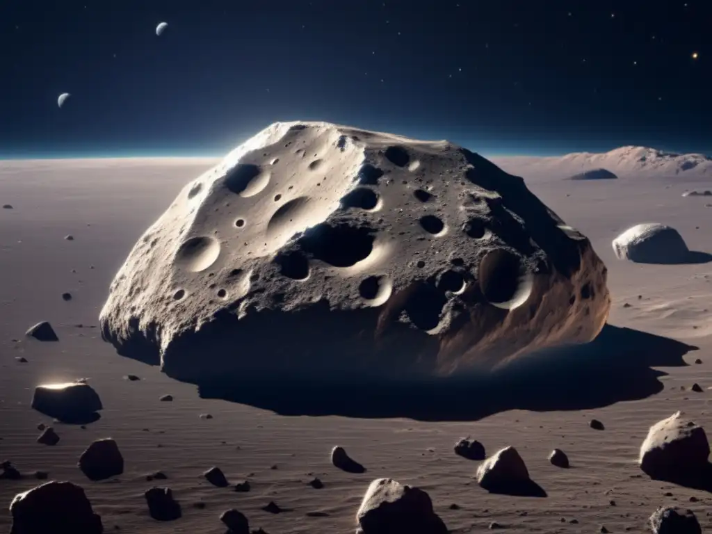 Asteroid marvel: a breathtaking closeup view, with intricate details of craters, ridges & valleys revealed