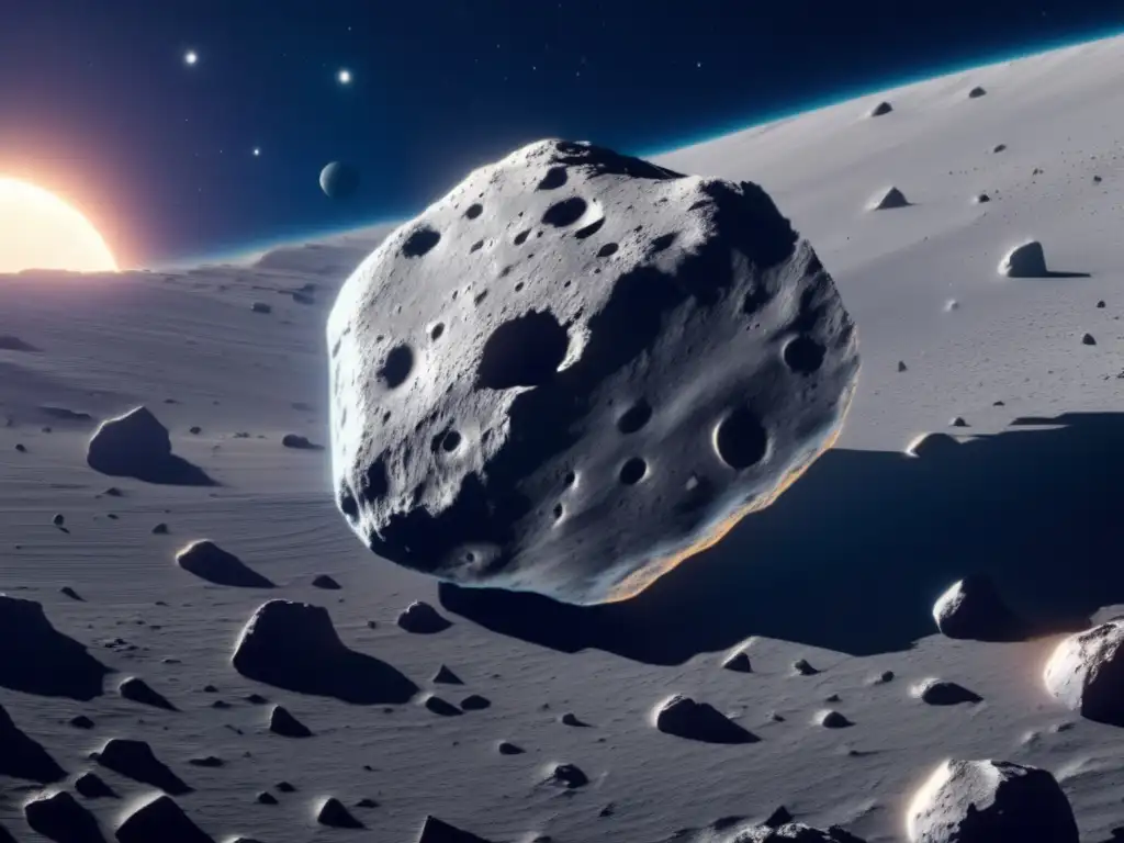 A mesmerizing closeup of an asteroid, its jagged and textured surface showcasing its intricate shape