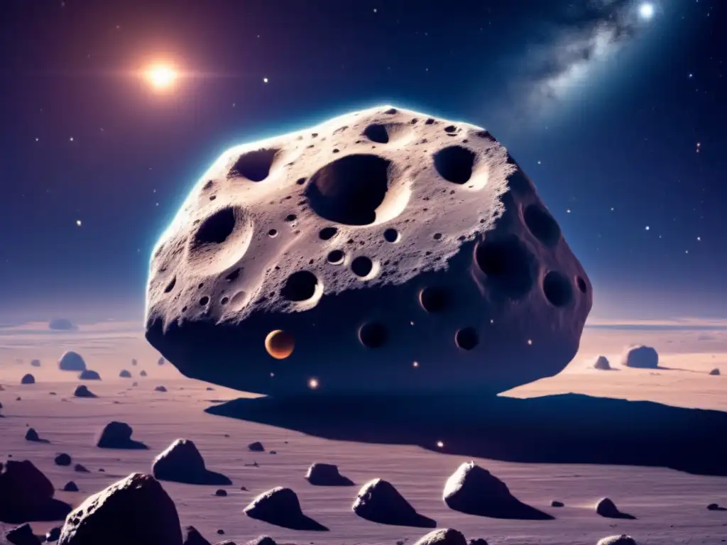 The asteroid's surface detail is captured in clarity as sunlight reflects off the rocky terrain, revealing individual craters
