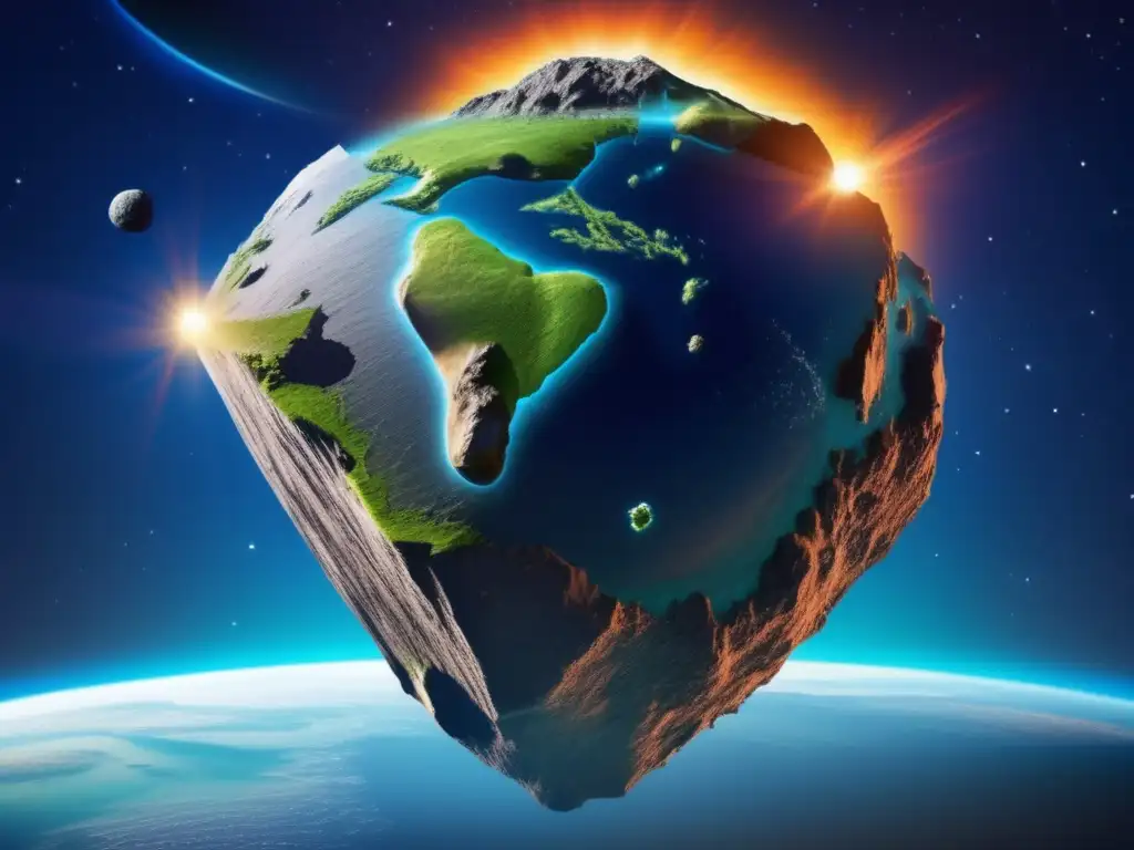 Doom Awaits: Asteroid Crashes Towards Earth Asteroid dangerously approaches Earth, its imposing size casting a dark shadow over the lush green landscapes and vibrant blue oceans