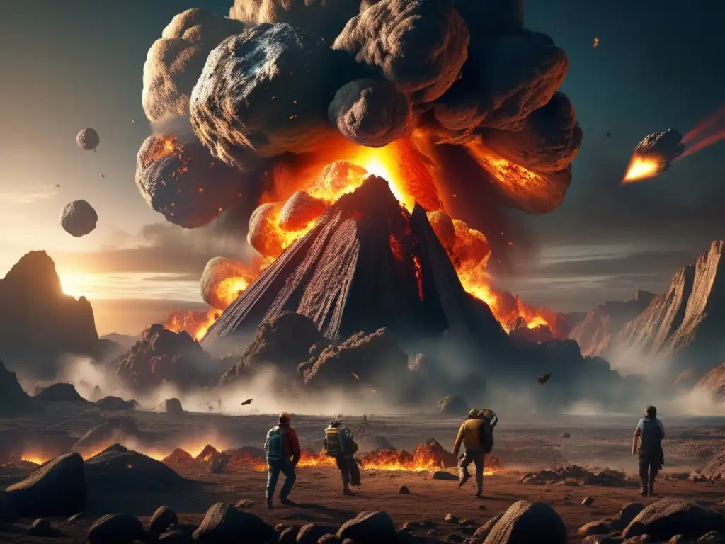 A photorealistic illustration depicts a slow-motion collision between a massive asteroid and Earth