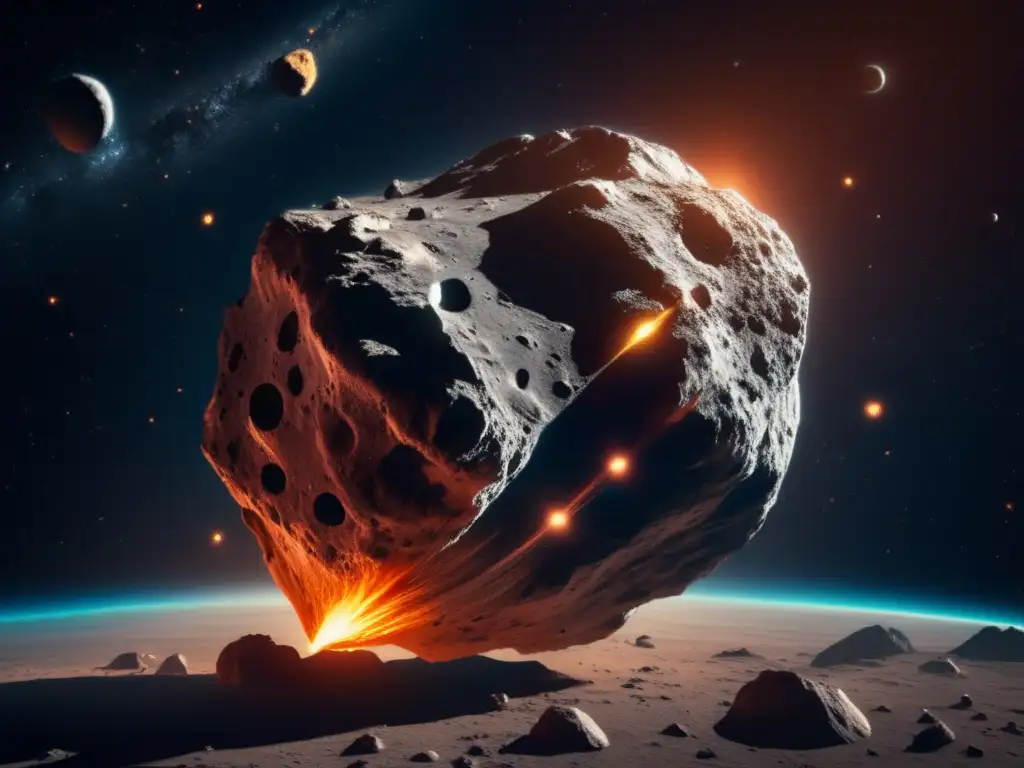 An asteroid in the depths of space, looming ominously as it prepares to collide with its destined planet, ready to trigger an epic cataclysm