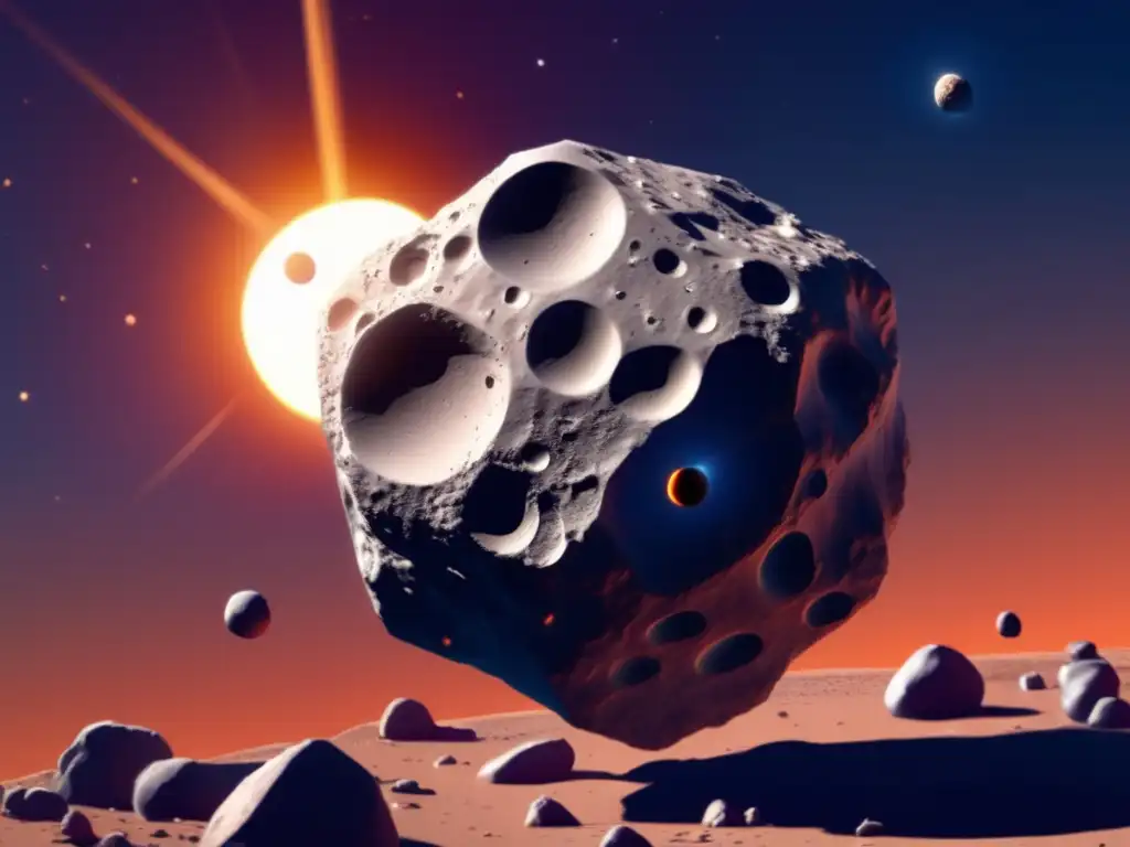 Asteroid Orbiting the Sun: A Photorealistic Wonder of Our Solar System A breathtaking photorealistic image of a small asteroid, like 3753 Cruithne, in a heliocentric orbit around the sun