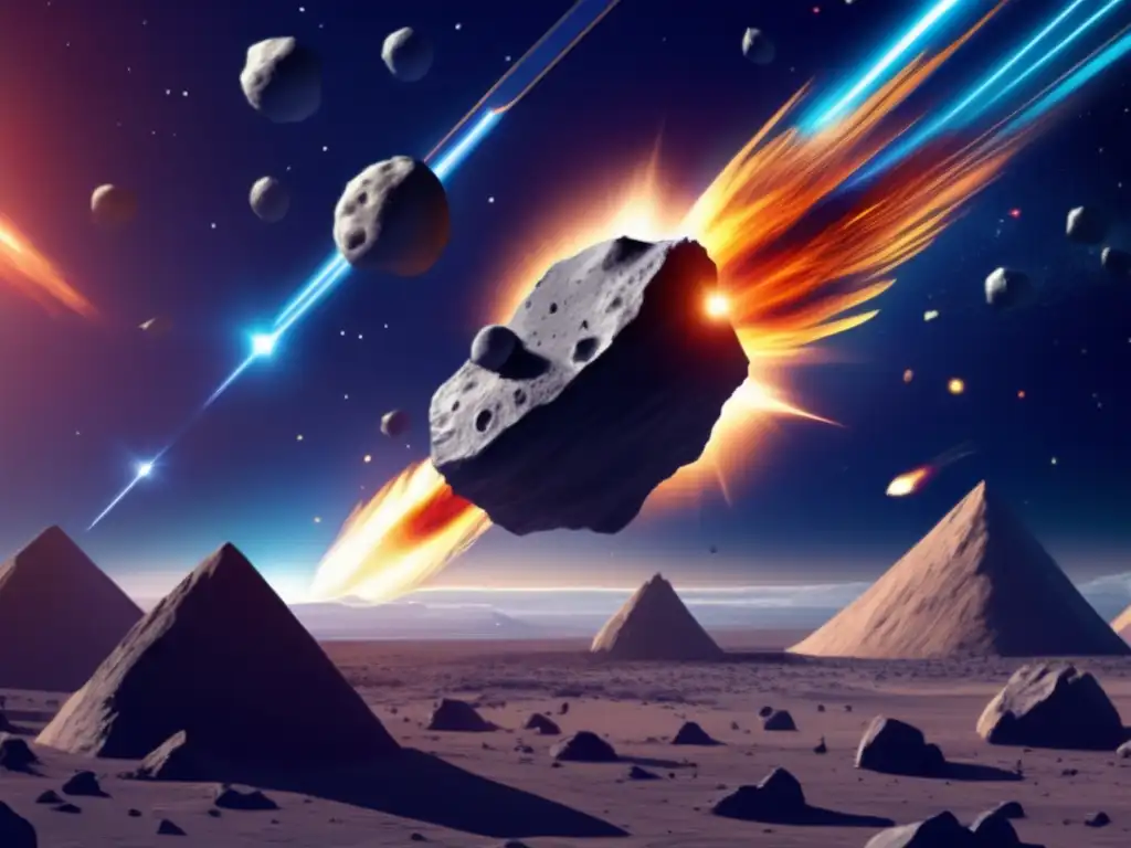 Asteroid Defense System - Sci-Fi Space Photography A photorealistic image of an asteroid defense system in action, with a deep space view in the background