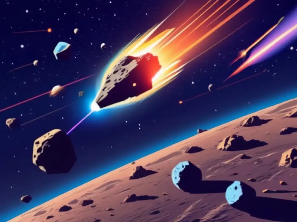 A photorealistic image of a massive asteroid barreling towards Earth is captured with intense precision