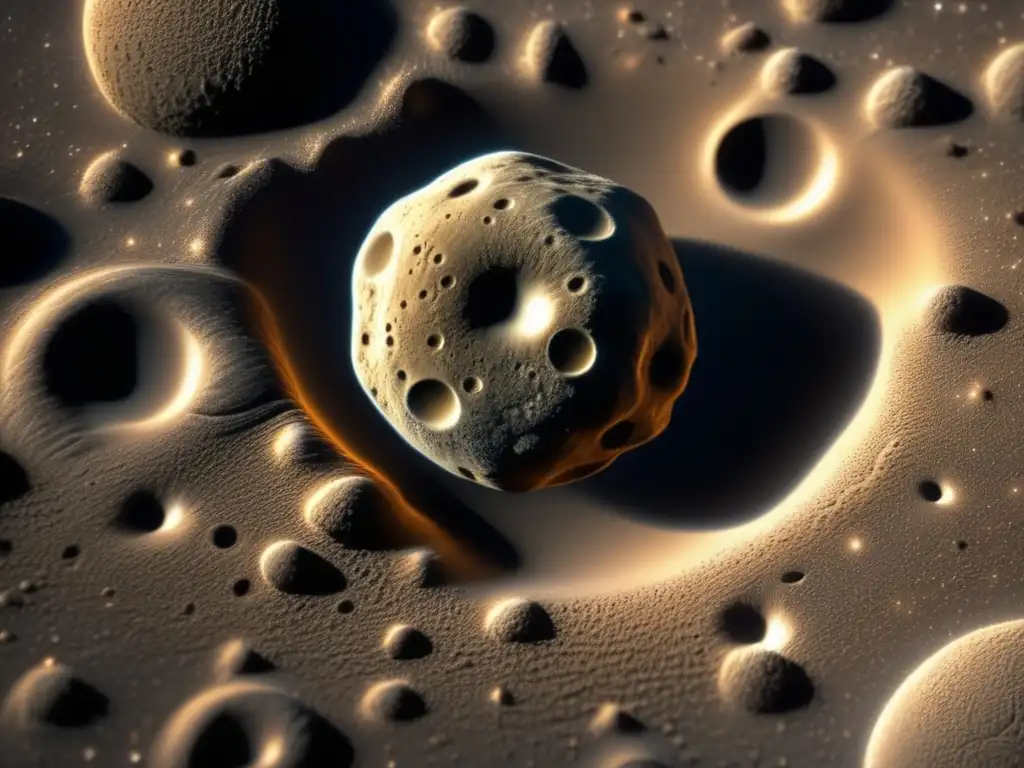 A mesmerizing photorealistic closeup of Asteroid Deiphobus, showcasing its distinctive features such as craters, ridges, and grooves