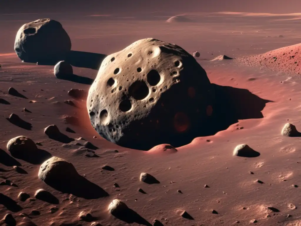 Dash: A stunning, highly detailed 8k image of an asteroid with a rugged, acrid surface and countless craters