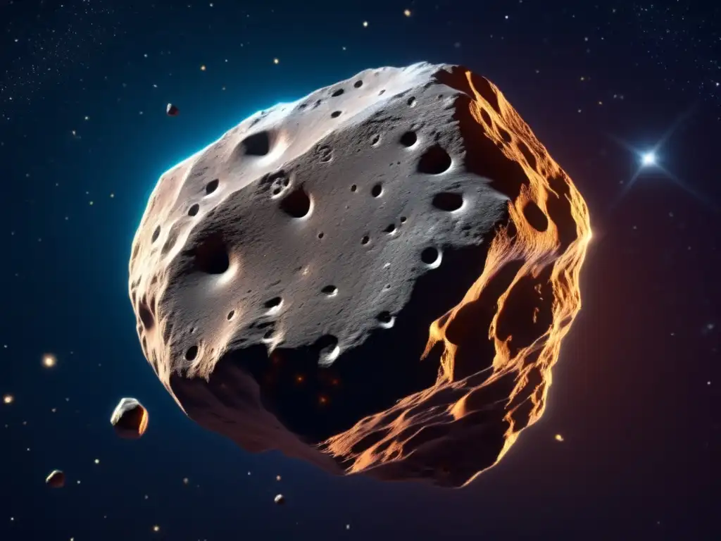 Asteroid captured in stunning detail, radiating light and jagged edges against a dark space backdrop