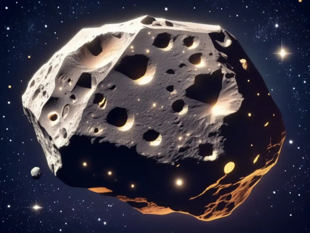 A stunning closeup of an asteroid with intricate details and glowing light