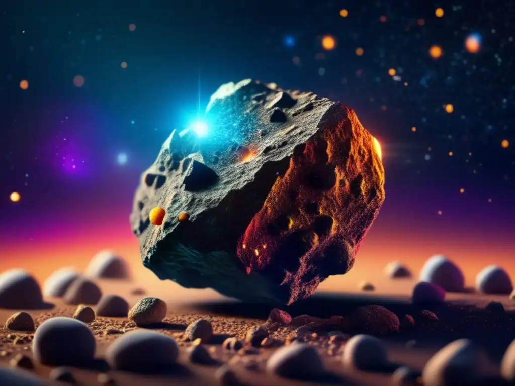 A dazzling closeup of a vibrant asteroid, brimming with valuable resources and a mesmerizing atmosphere