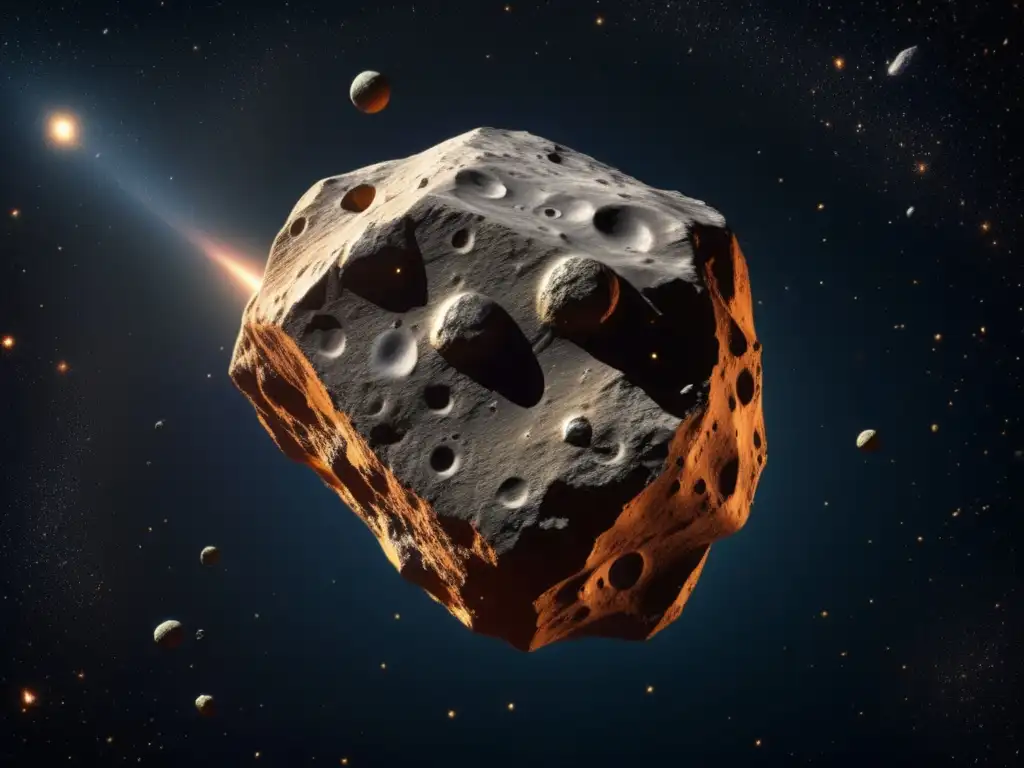 A breathtaking photorealistic image of an asteroid, floating against a black background