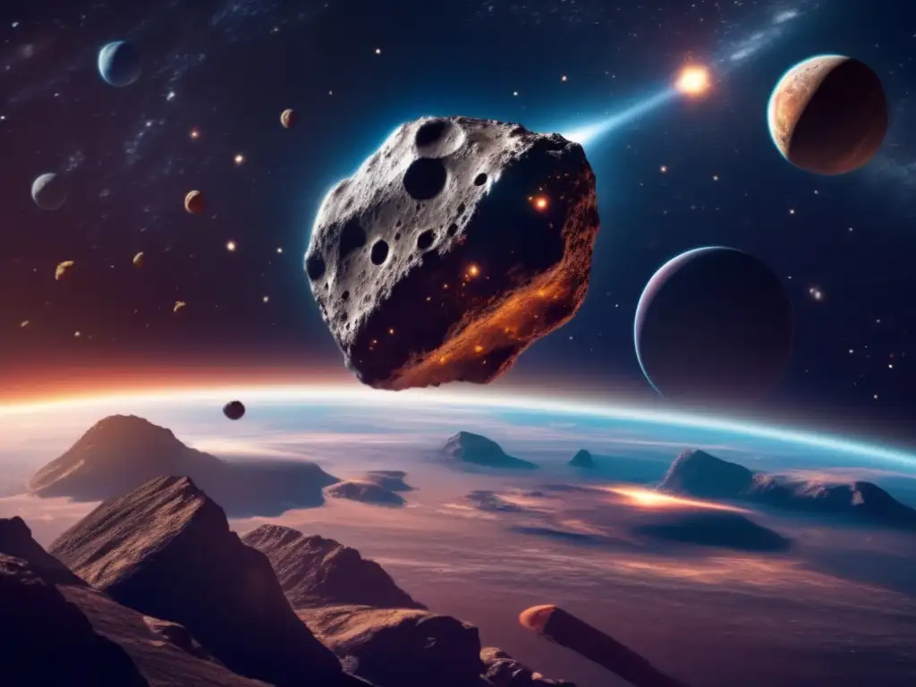 A hauntingly beautiful image captures the urgent arrival of an asteroid hurtling towards Earth, surrounded by a backdrop of celestial bodies in the distance