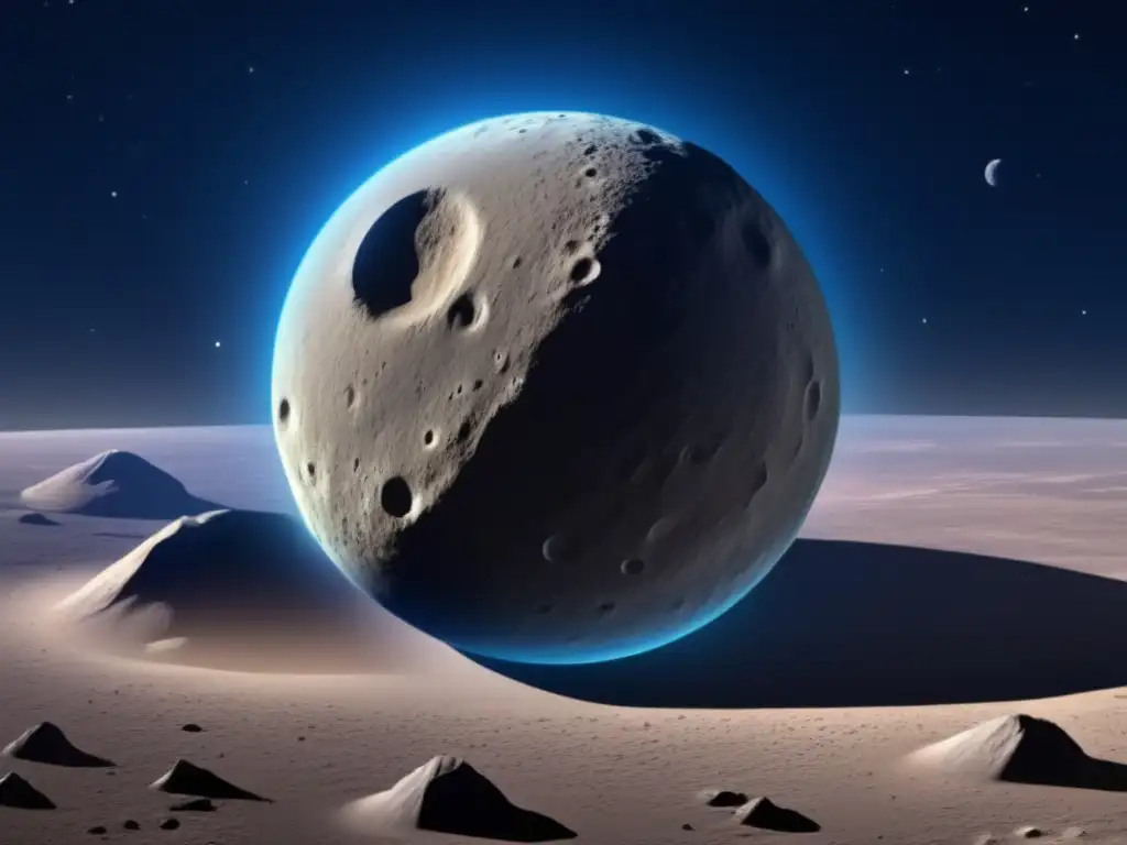 A stunning, photorealistic rendition of 433 Eros NearEarth Asteroid, showcasing its entire surface with clarity and minute details