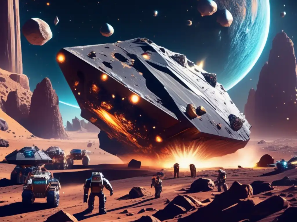 A breathtaking image of an asteroid, adorned with jagged rock formations and gleaming metallic minerals