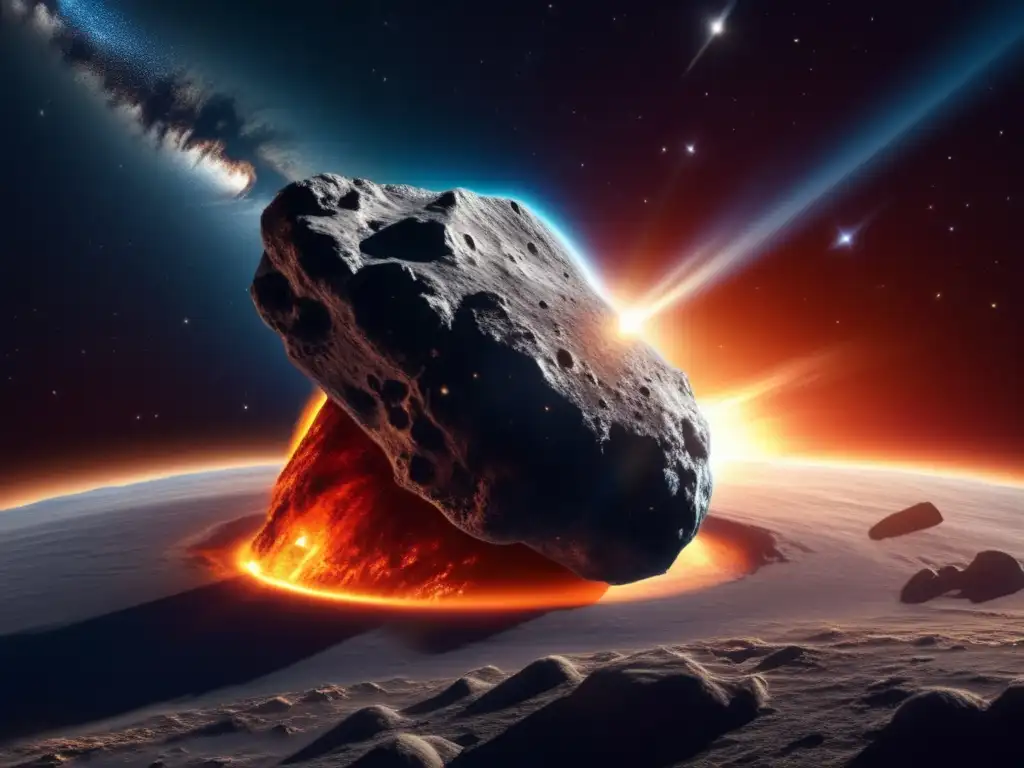 Asteroid approaches sun, revealing comet-like trail of ice and gas in swirling nebula of cosmic dust and stars-