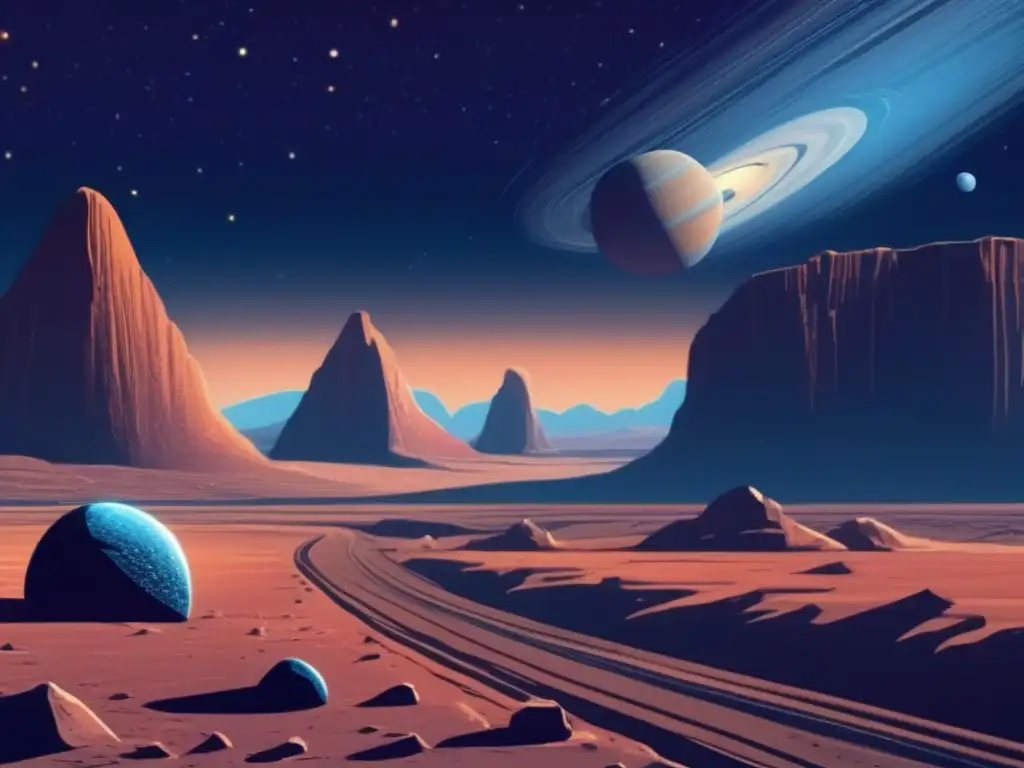 A breathtaking view of an alien dwarf planet seen from vanishing point perspective with a terraced landscape that stretches to the horizon
