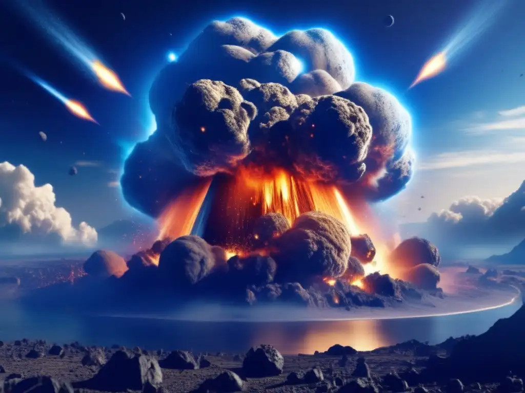 Debris raindown; Earth's surface crashing with asteroid's destruction
