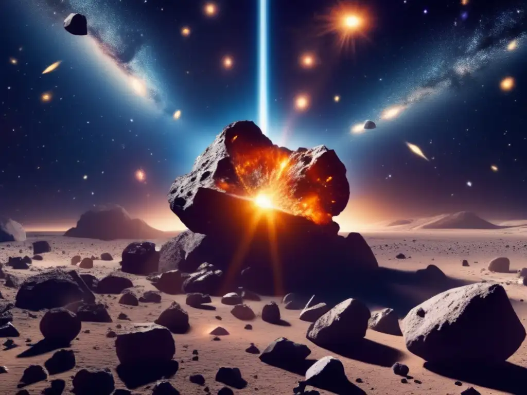 Asteroid field glows with warm and dazzling light, illuminating space like stars