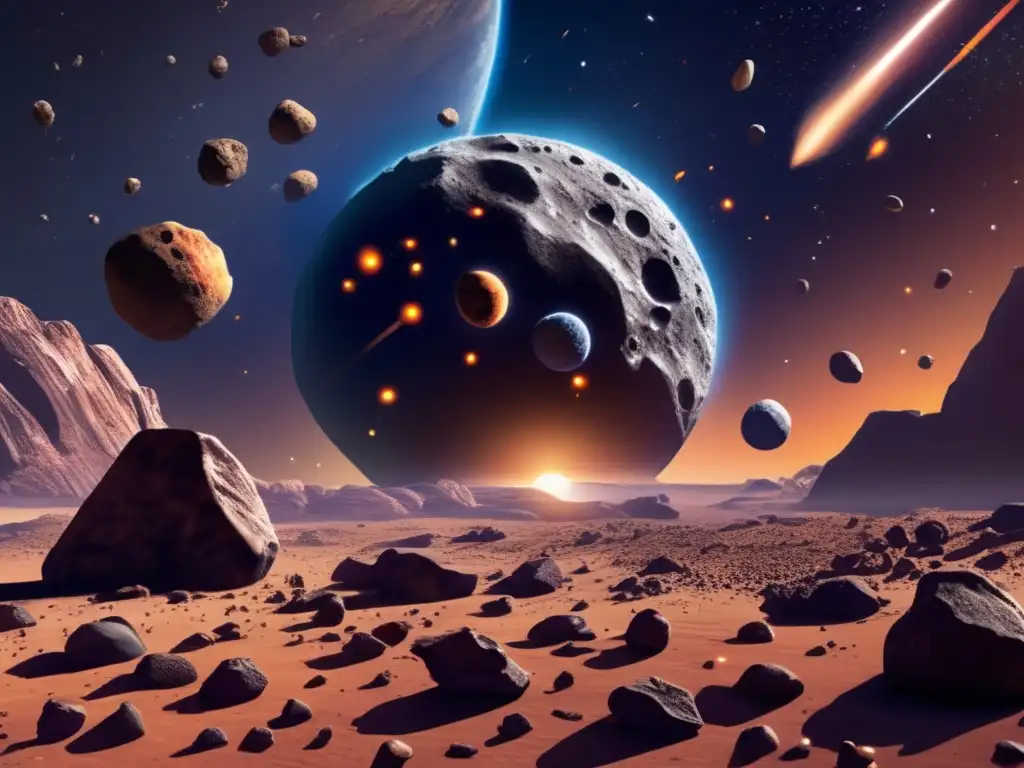 Asteroid Field BioWonders: African Skies & Eclipses glisten | Photorealistic celestial dreamscape honors African ancestors and explores future space discoveries The vast, photorealistic depiction of the asteroid field exudes a sense of wonder, with shadows and details that are truly remarkable