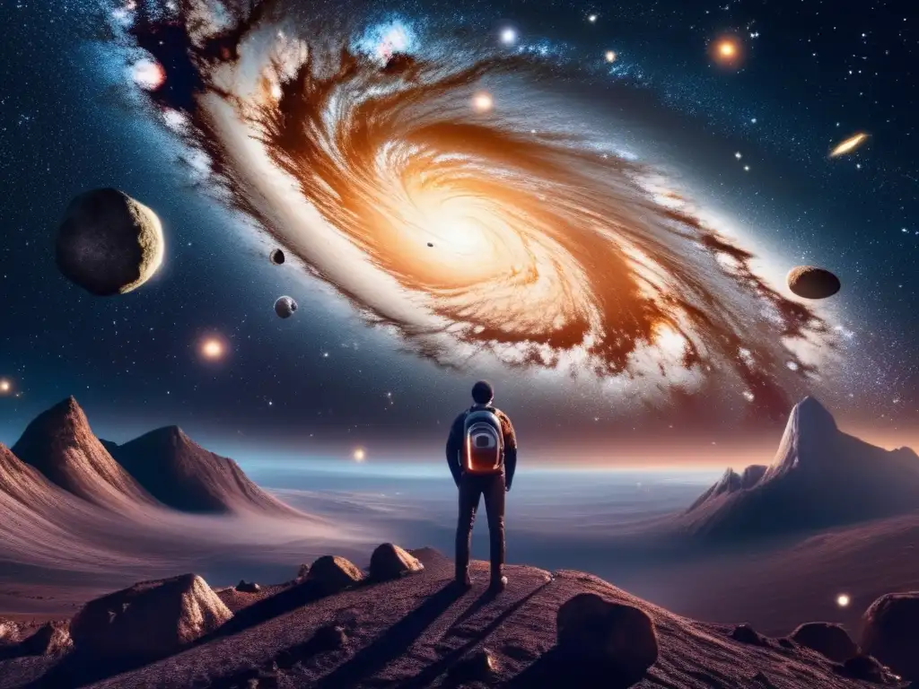 Dash: A mesmerizing view of a star-studded night sky with a giant asteroid in the center, surrounded by swirling galaxies and nebulae