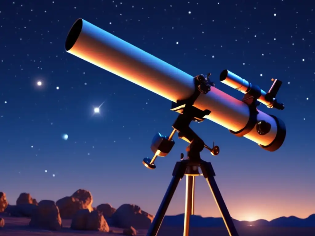 In the stillness of the night, a Dobsonian telescope gazes upon a distant asteroid's pockmarked surface, illuminating its reflective surfaces in high detail