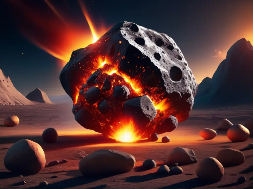 An astonishing, high-resolution image of a glowing asteroid with swirling, pulsating orbs in the background