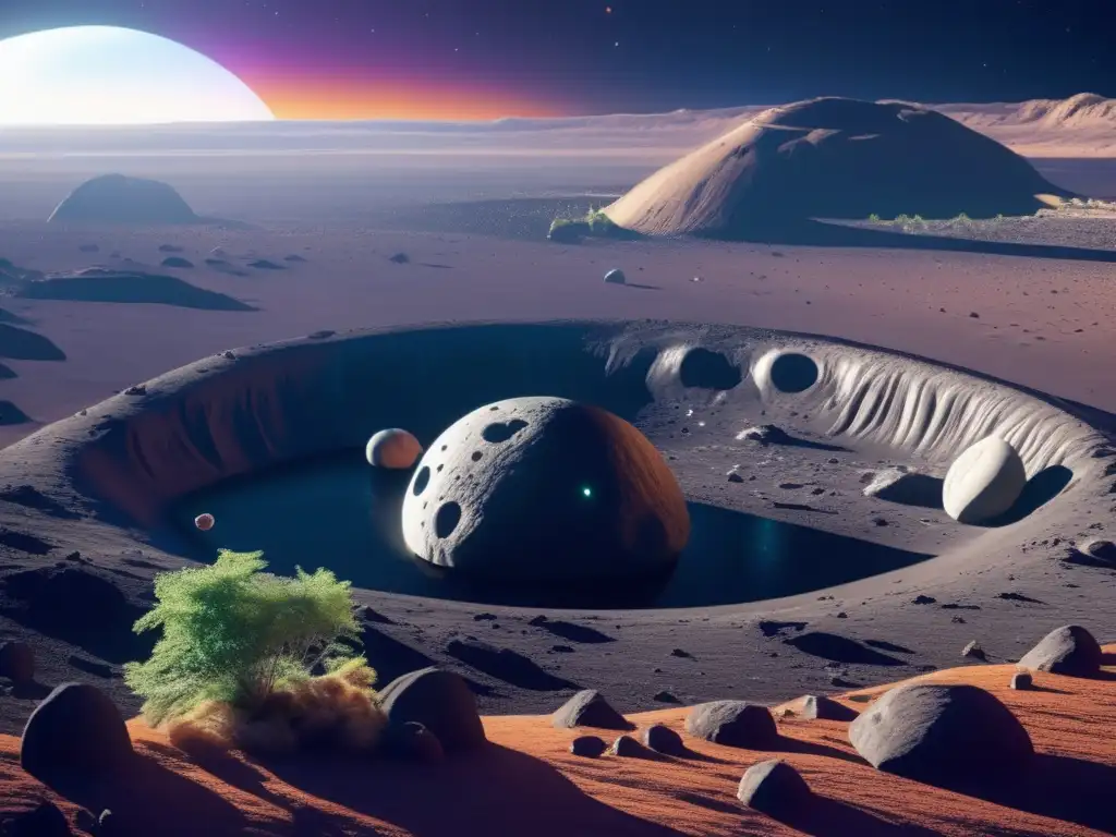 A captivating image of an inflatable habitat floating gracefully in the void, in front of an asteroid's rugged surface