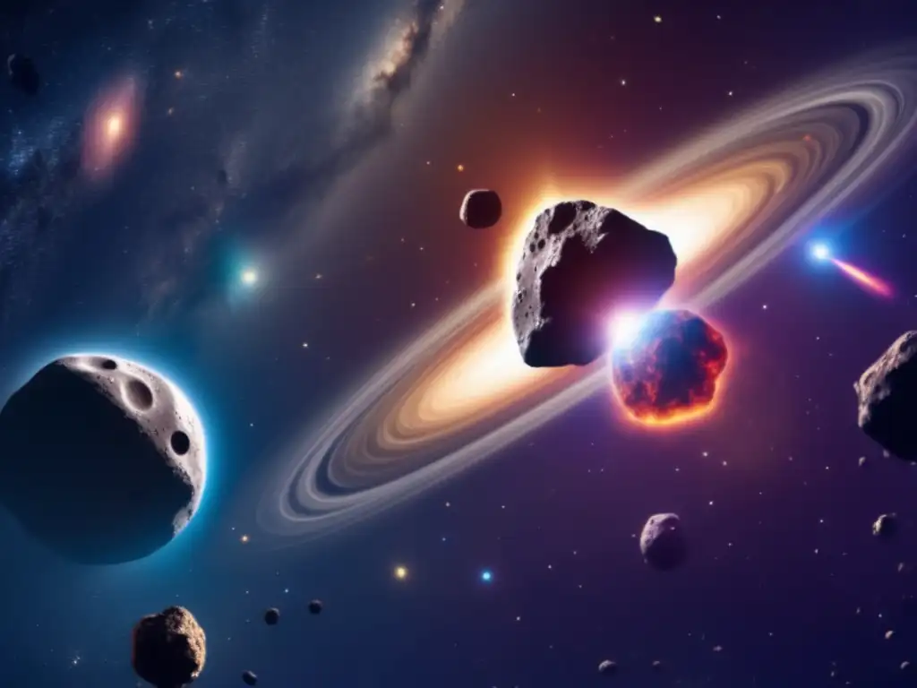 Photorealistic Asteroid Field: A Cosmic Wonderland A mesmerizing photograph of a large, dark asteroid traveling through space, radiating a halo of light and dust