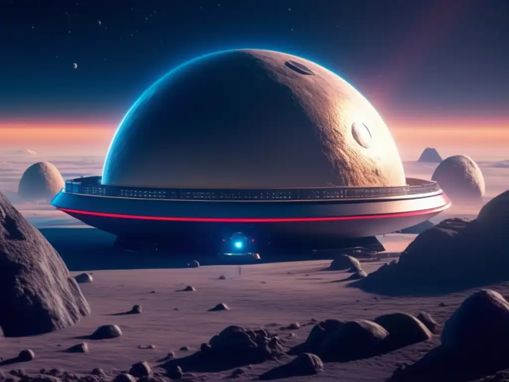 Photorealistic Asteroid Base: A Unique Destination in 'Star Blazers' A stunning photorealistic depiction of an asteroid-based station in 'Star Blazers', ready for its next cosmic adventure