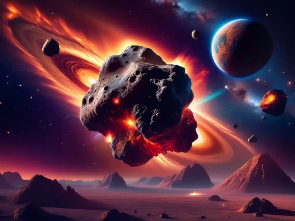 A mesmerizing celestial masterpiece, this photorealistic image captures the intensity of an asteroid hurtling through space