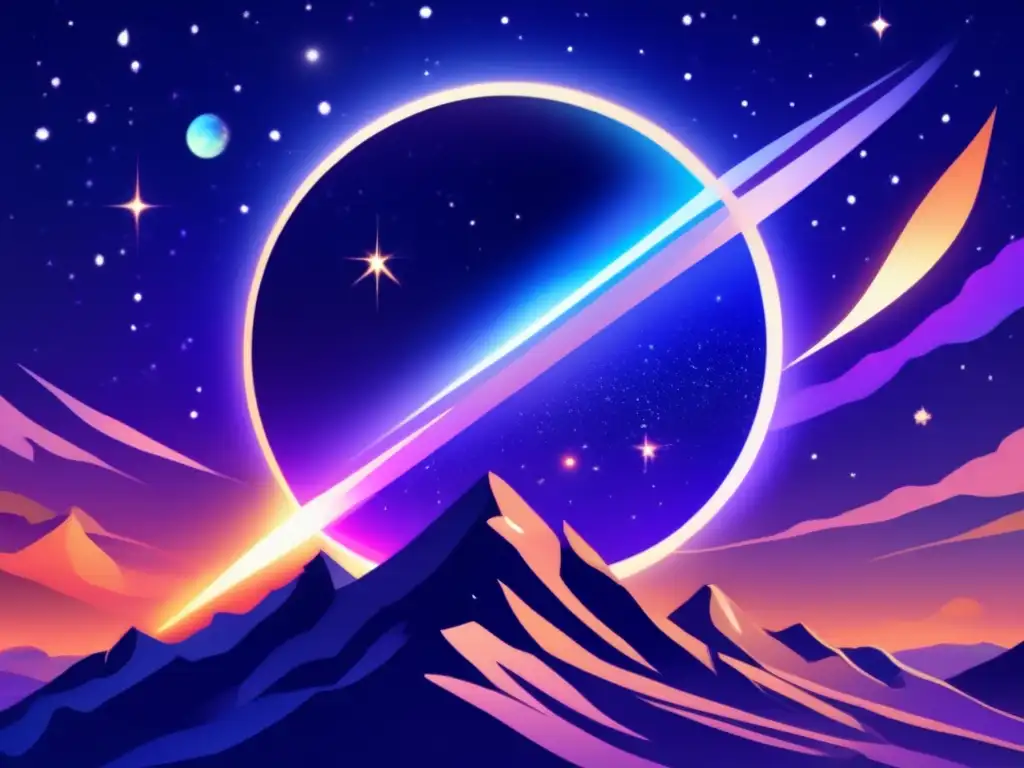 An otherworldly asteroid glides through the depths of space, its jagged façade shimmering with iridescent light
