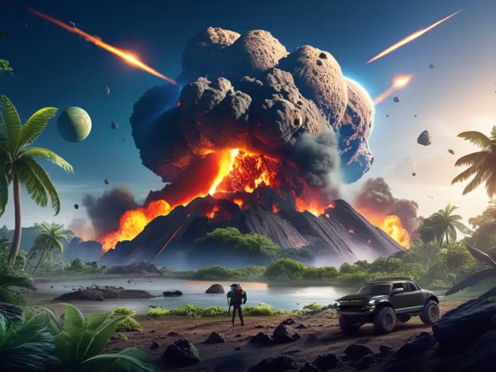 Asteroid Impact: Lush Planet Survives with Determination Massive asteroid strikes lush planet, causing catastrophic damage and destruction, but survivors band together to rebuild and adapt in the aftermath