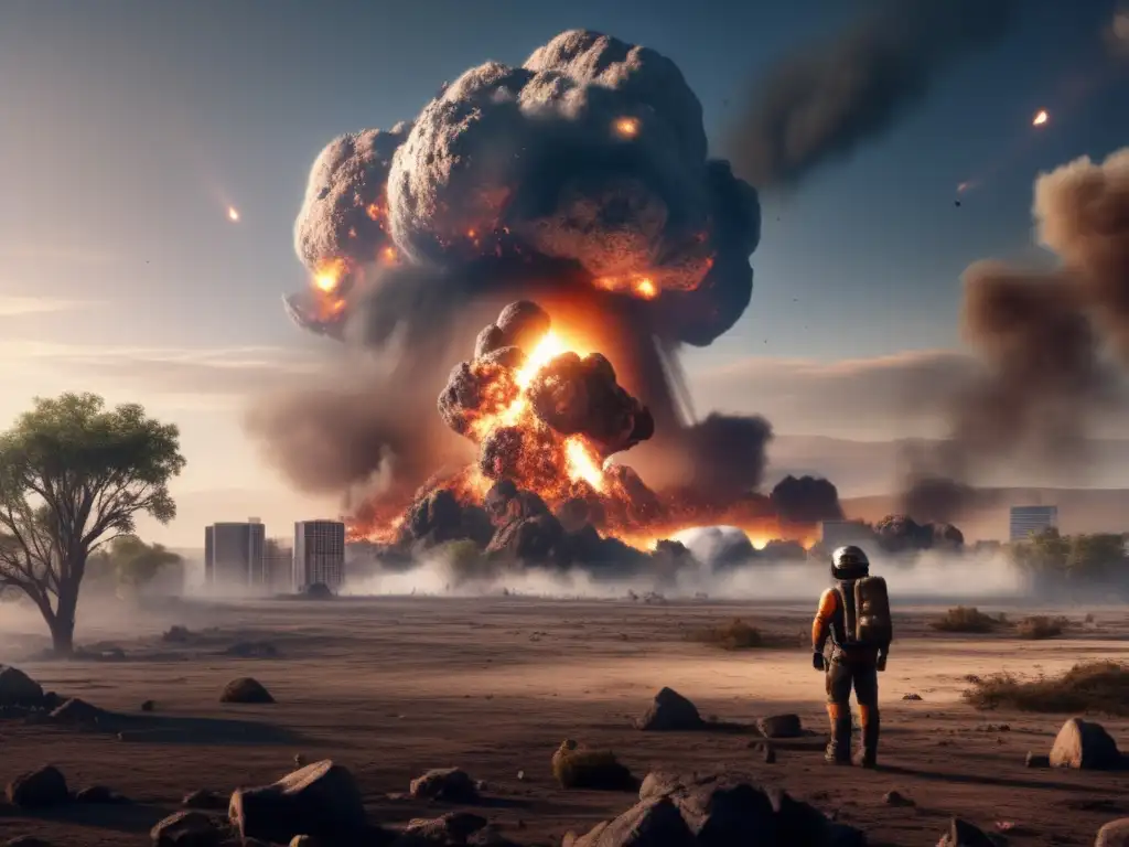 Dash-A catastrophic asteroid impact has devastated the Earth's surface, leaving a barren wasteland and spewing smoke and debris