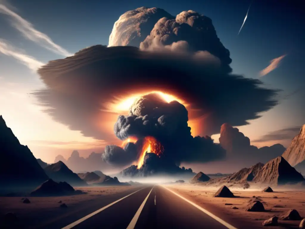 Shocked Earth: Asteroid Impact Unveils Devastating Atmospheric Change and Long-Term Consequences A photorealistic depiction of a devastated Earth atmosphere after an asteroid impact