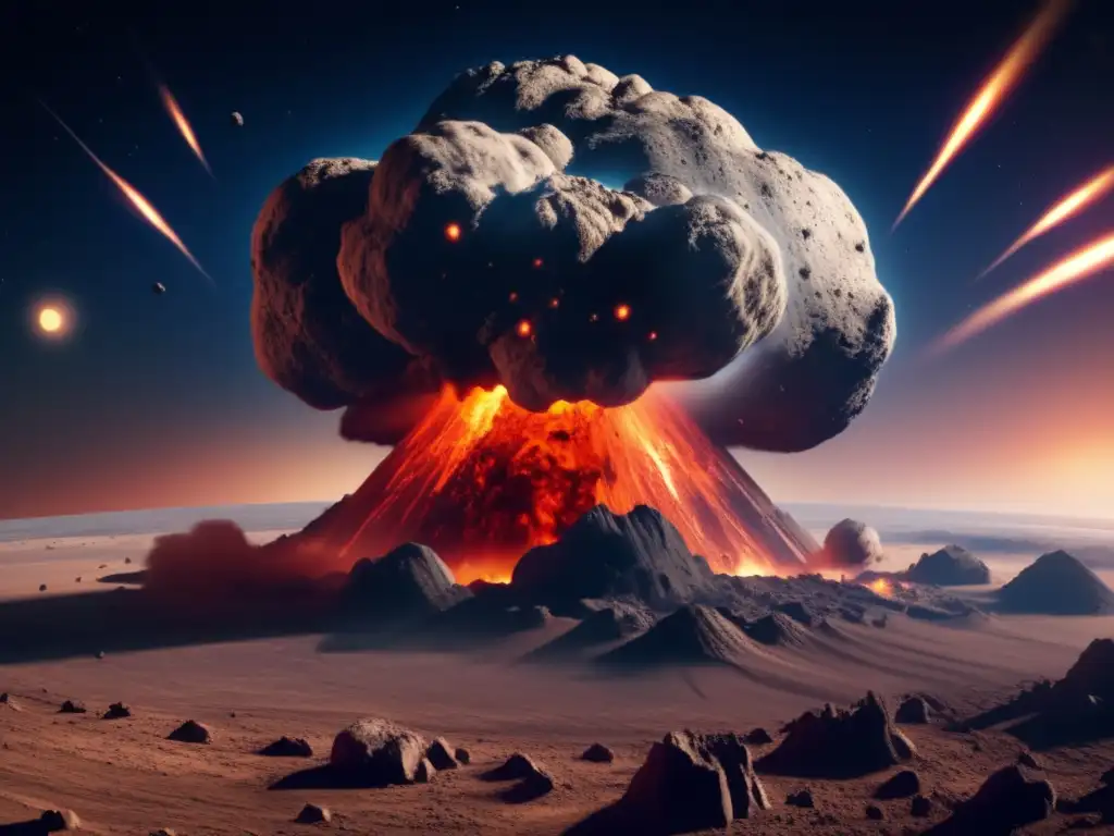 A cataclysmic asteroid impact on Earth, viewed from a low angle in space