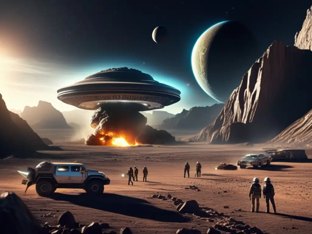 An eerie, photorealism-rendered image of asteroid center collapse and ruin, revealing possible evidence of an extraterrestrial impact -