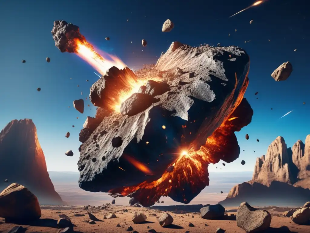 A hauntingly realistic depiction of a rogue asteroid's catastrophic collision with Earth, massively disrupting the planet's delicate balance and inciting global chaos